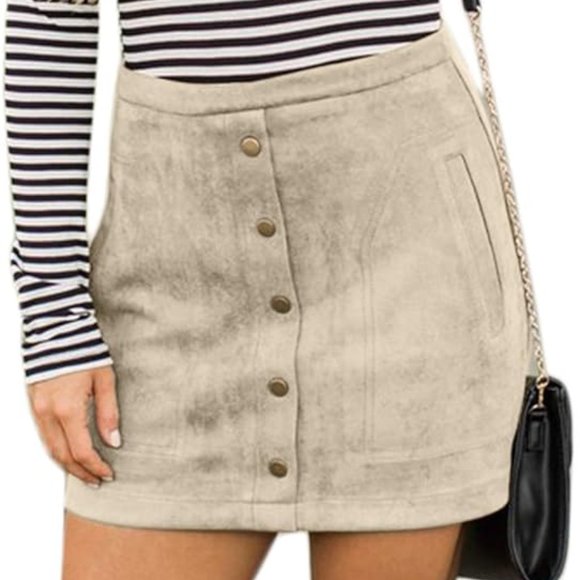 HYFVE Dresses & Skirts - Hyfve Gray Button Front Suede High Waist A-Line Mini Skirt with Pockets / Large